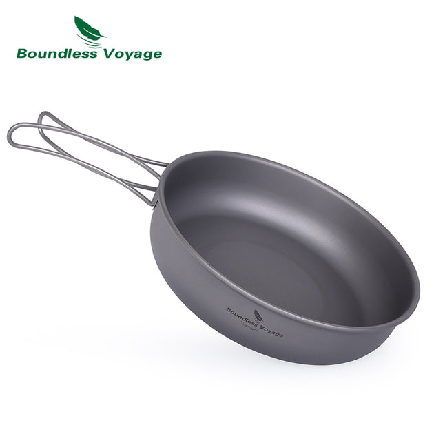 Boundless Voyage Titanium Frying Pan with Lid Portable Folding Handles  Outdoor Camping Skillet Griddle Ultralight Cookware Hiking Backpacking